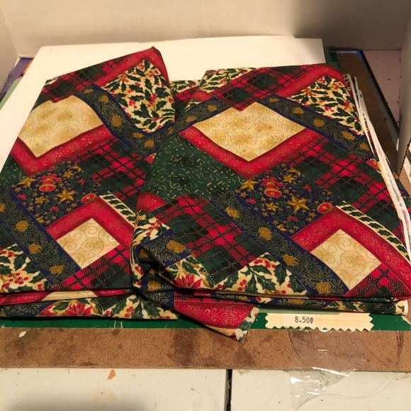 Festive vintage Red and Green Christmas fabric - 2 pieces - 80” by 22 1/2” - Picture 1 of 4